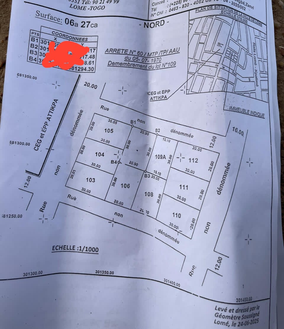 Terrain de 600 m² en vente à Attikpa – 65 millions FCFA