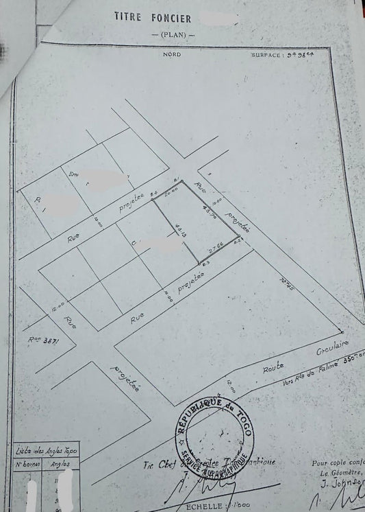 Terrain de 998 m² en vente à Tokoin – 120 millions FCFA