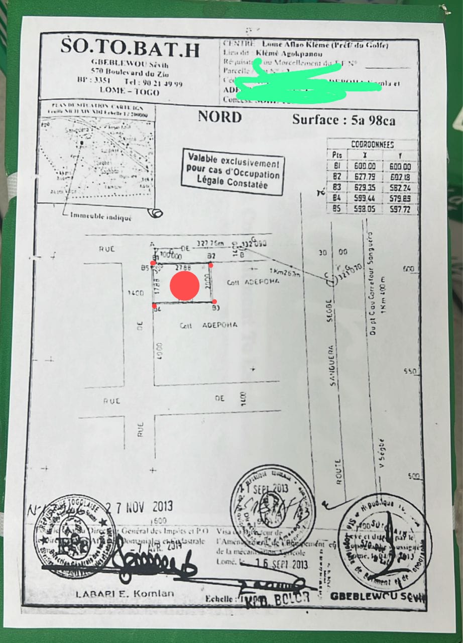 Terrain de 1 lot en vente à Zanguera Digbé – 17 millions FCFA