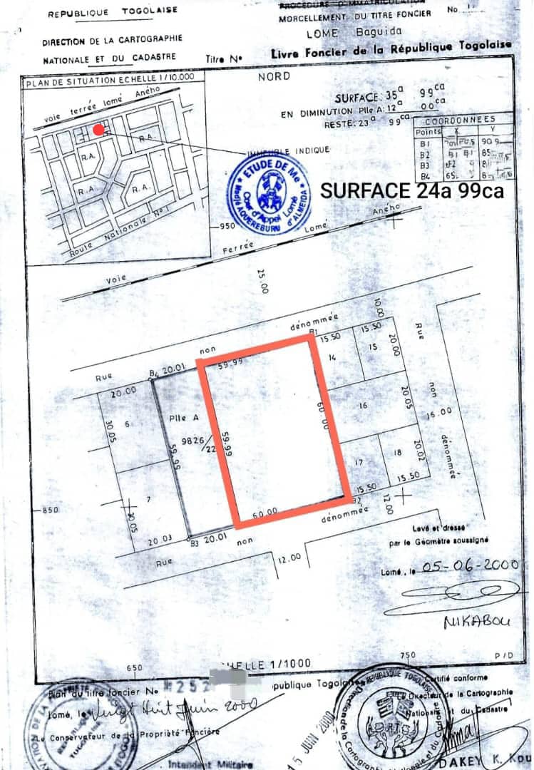 Terrain de 4 lots en vente à Baguida – 220 millions FCFA