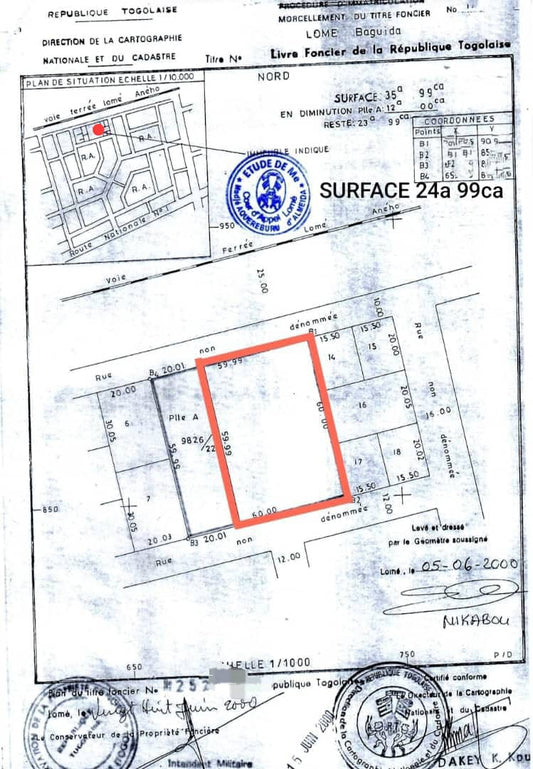 Terrain de 4 lots en vente à Baguida – 220 millions FCFA