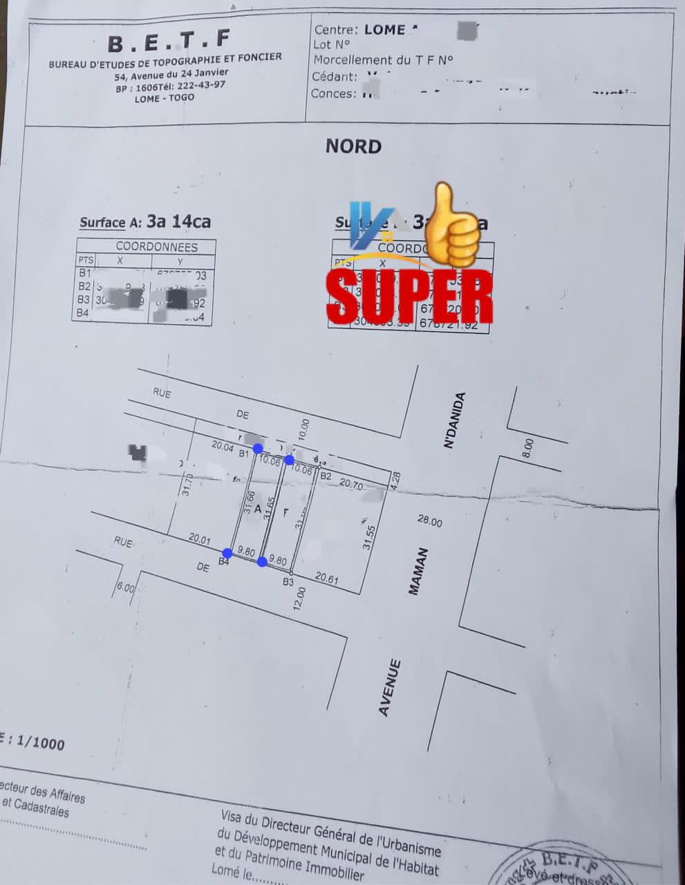 Terrain de 314 m² en vente à Dékon – 250 millions FCFA