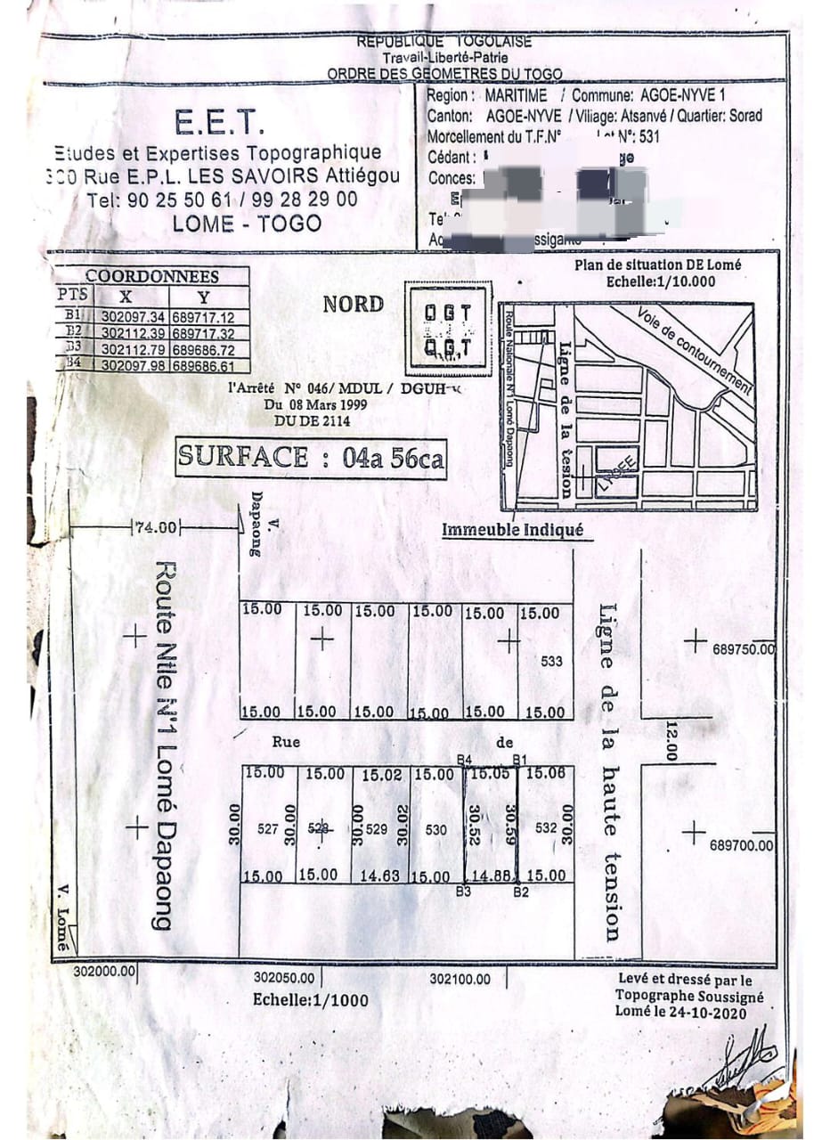 Terrain de 456 m² en vente à Agoè Atsanvé Sorad – 45 millions FCFA