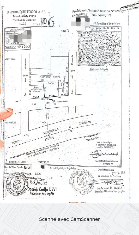 Terrain de 569 m² en vente à Zanguera – 25 millions FCFA le lot