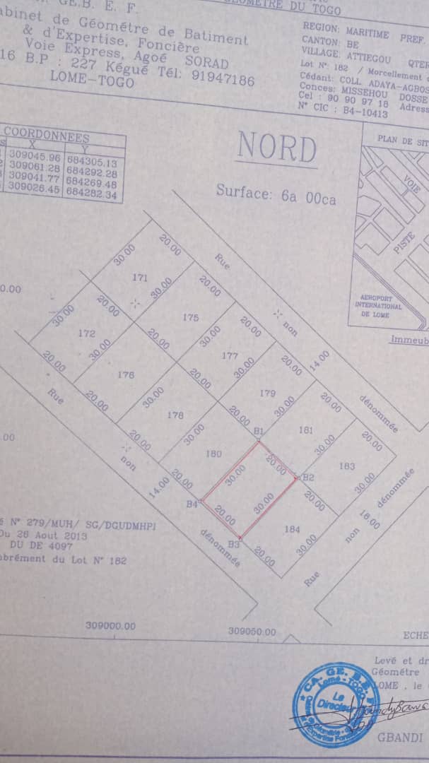 Terrain de 600 m² en vente à Attiégou – 70 millions FCFA