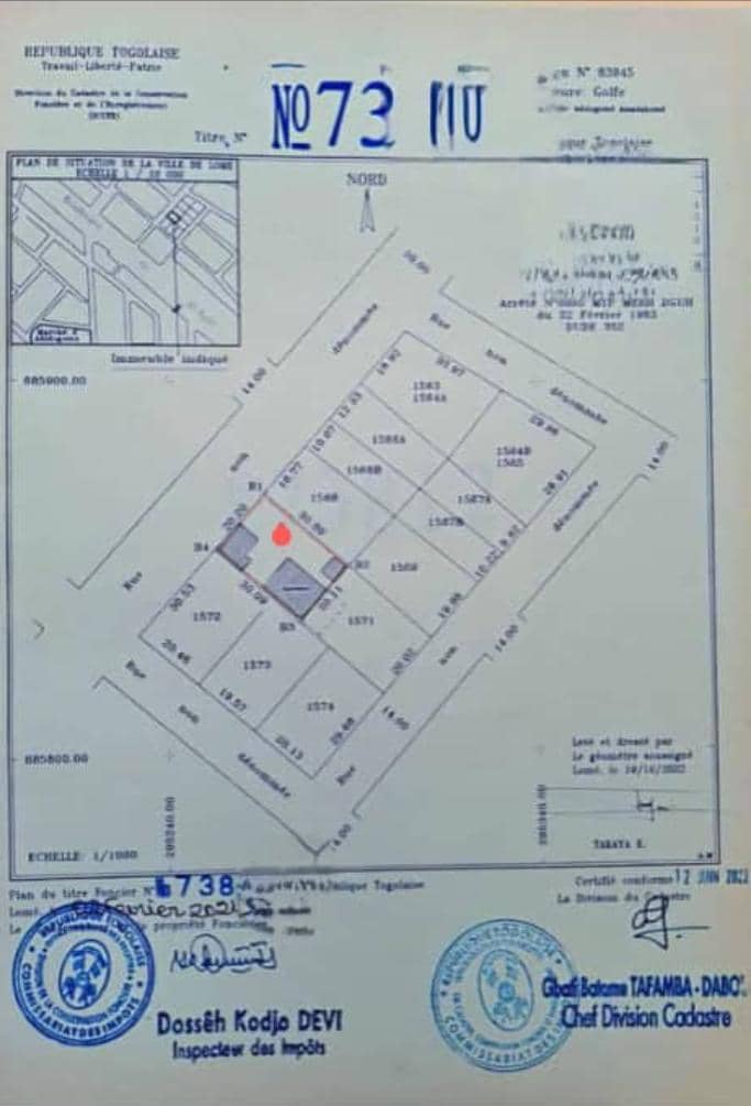 Terrain 2 lots en vente à Adidogomé Madiba – 120 millions FCFA