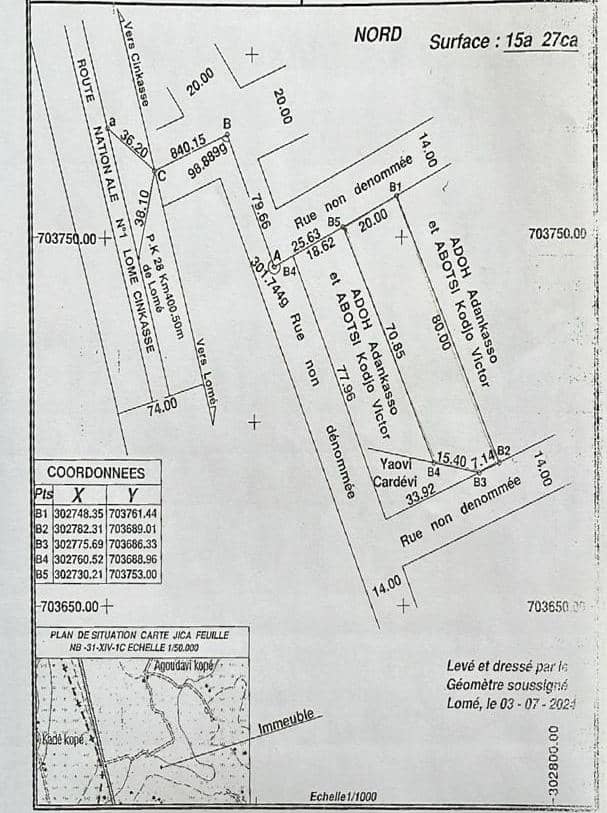 Terrain de 2 lots (15a 27ca) en vente à Davié – 15 millions FCFA