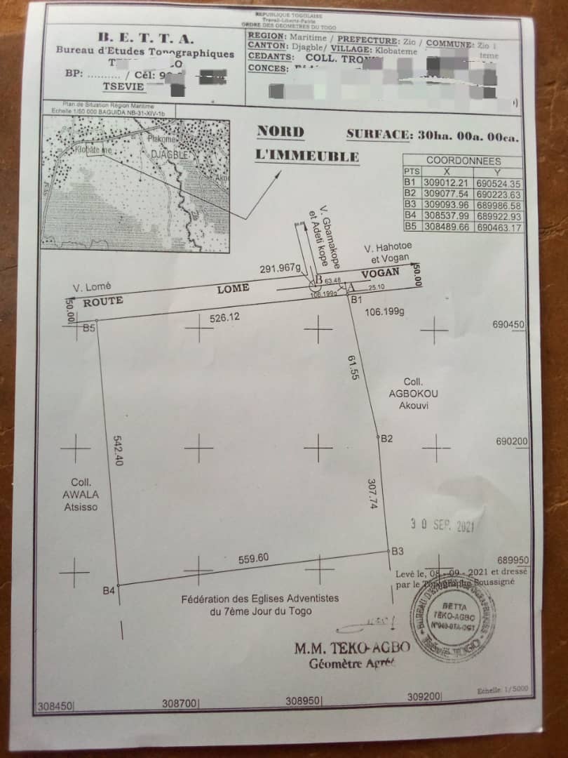 Terrain à vendre à Djagblé – 20 Millions FCFA