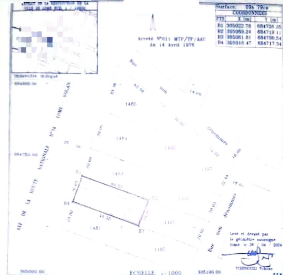 Terrain de 979 m² en vente en bord du goudron à Kégué – 230 millions FCFA