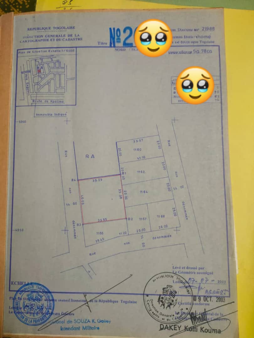 Terrain de 2 lots et demi en vente à Adidogomé IPG – 90 millions FCFA
