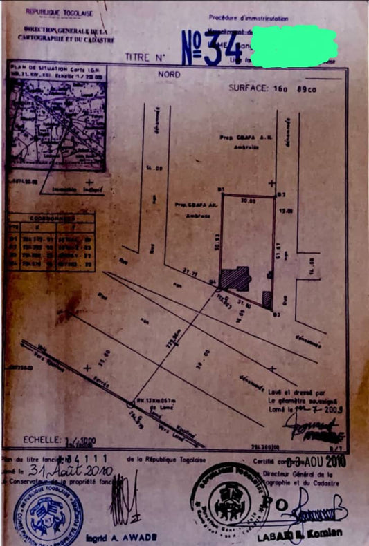 Terrain à vendre à Adidogomé – 70 Millions FCFA