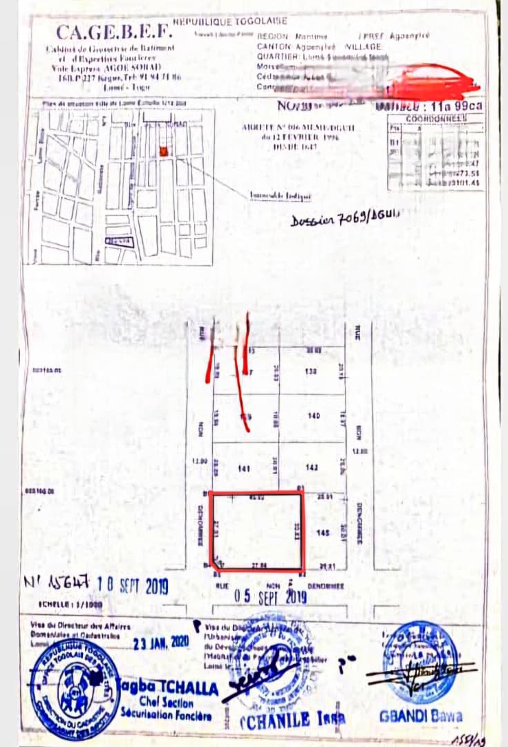 Terrain de 2 lots en vente en angle de rue à Agoè Atchanvé – 50 millions FCFA le lot