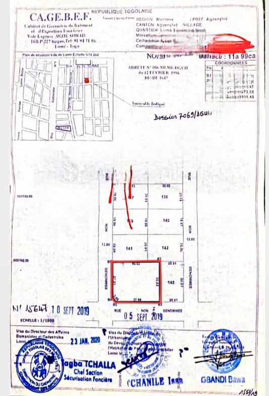 Terrain de 2 lots en vente en angle de rue à Agoè Atchanvé – 50 millions FCFA le lot