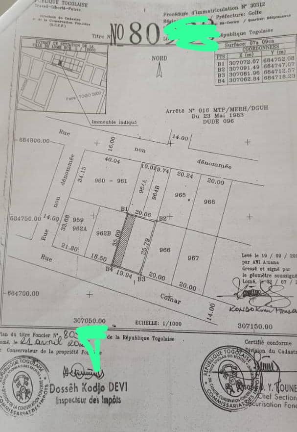 Terrain de 700 m² en vente à Togo 2000 – 65 millions FCFA