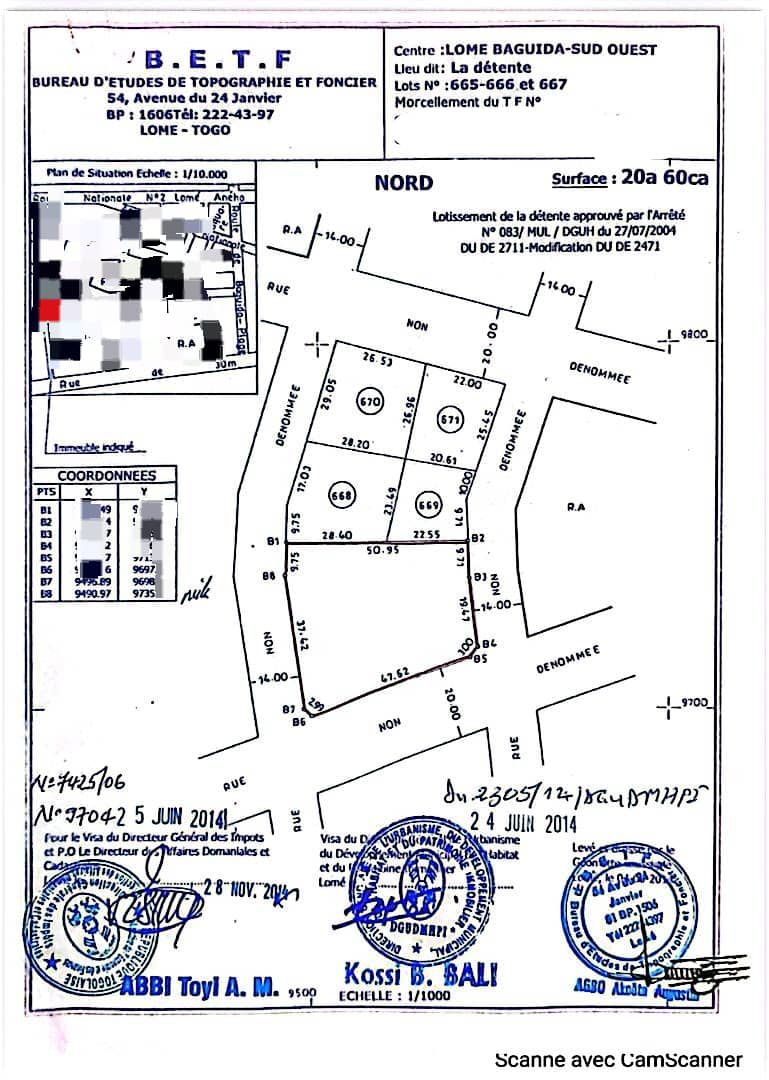 Terrain de 2060 m² en vente à Baguida – 50 millions FCFA le lot