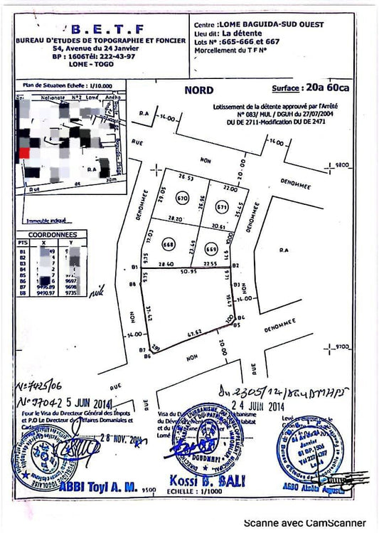Terrain de 2060 m² en vente à Baguida – 50 millions FCFA le lot