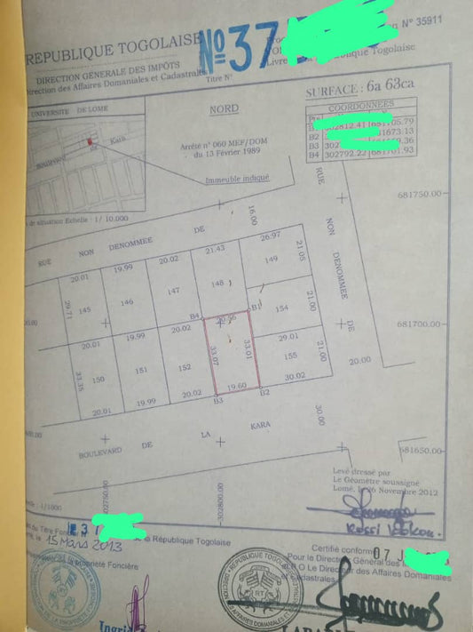 Terrain 1 lot en vente au bord du boulevard de la Kara à Adéwui – 130 millions FCFA