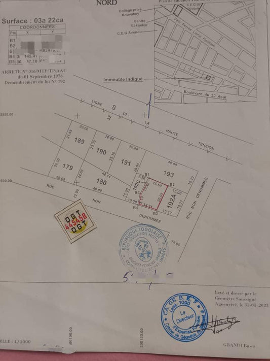 Terrain 1/2 lot en vente à Avenou Adjinamoto – 40 millions FCFA