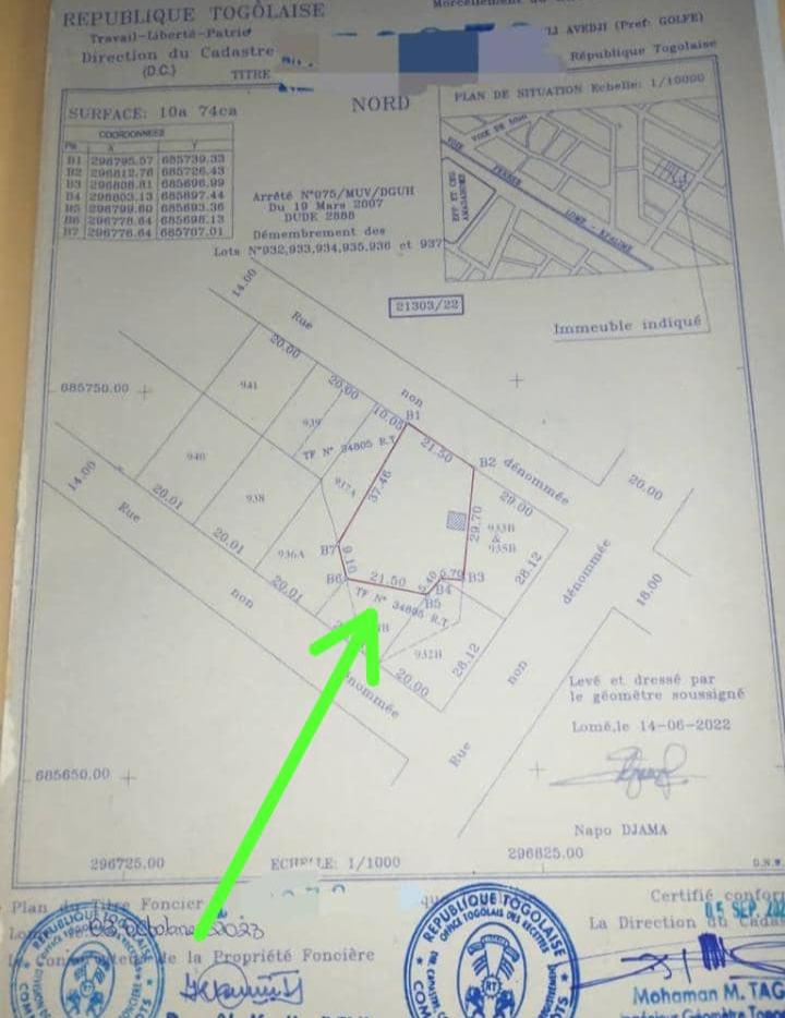 Terrain de 1074 m² en vente à Avedji – 70 millions FCFA