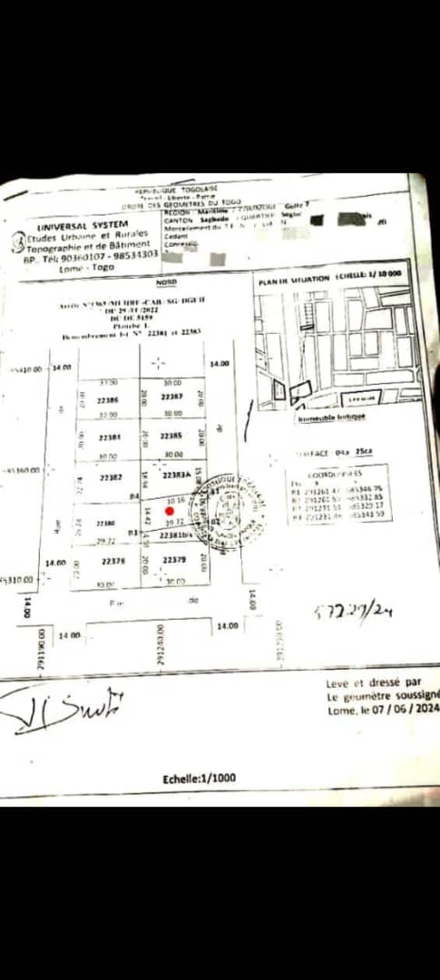 Terrain en vente en bordure de goudron à Sagbado – 45 millions FCFA