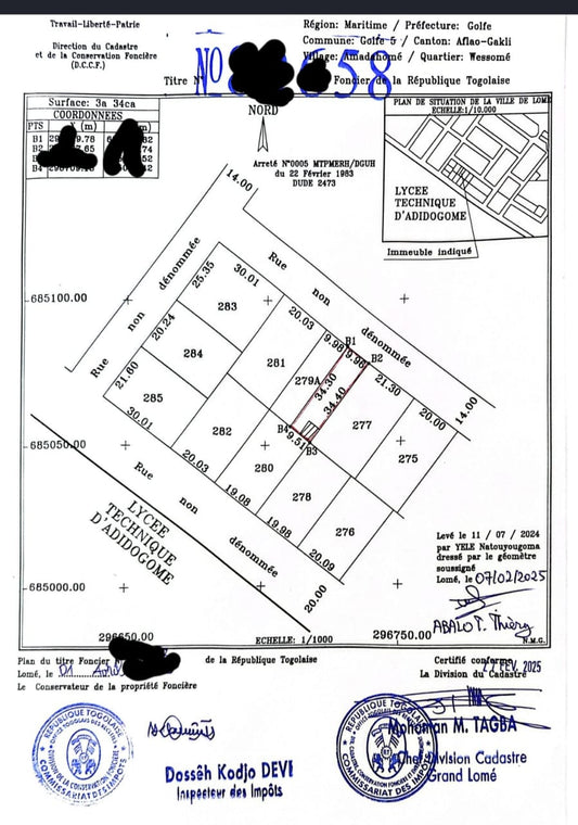 Terrain de 334 m² en vente à Adidogomé Mokpokpo – 20 millions FCFA