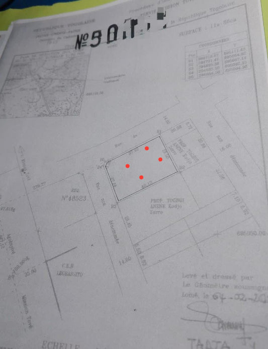Terrain de 2 lots en vente à Apessito, angle de rue – 23 000 000 FCFA le lot