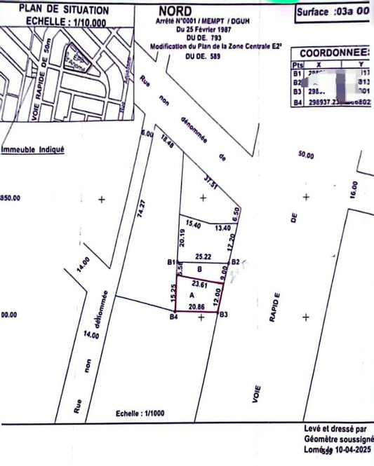 Terrain 1/2 lot en vente en bordure de goudron à Agoè Anomé – 65 millions FCFA