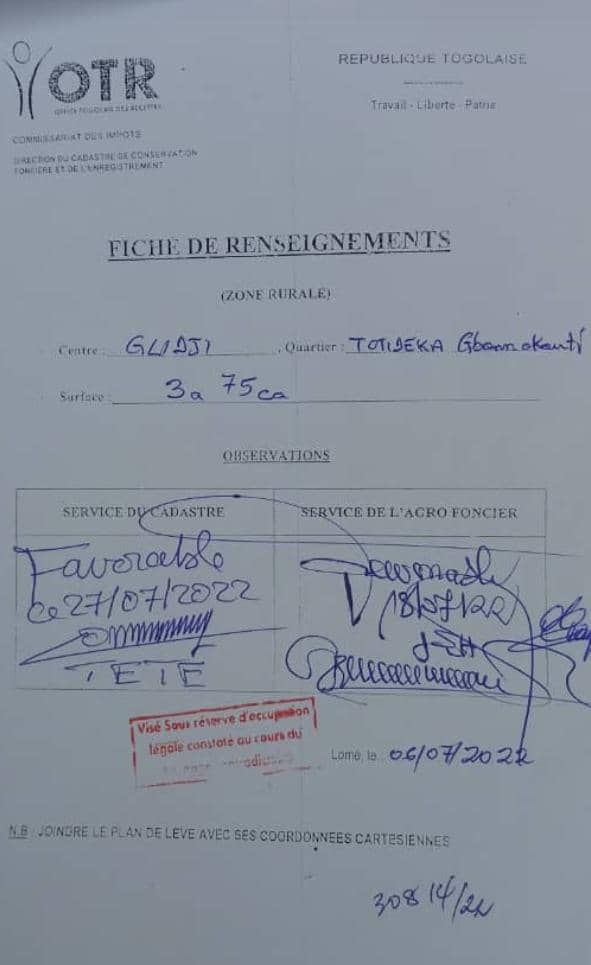 Terrain ½ lot en vente à Tontideka, Aneho – 1,5 millions FCFA