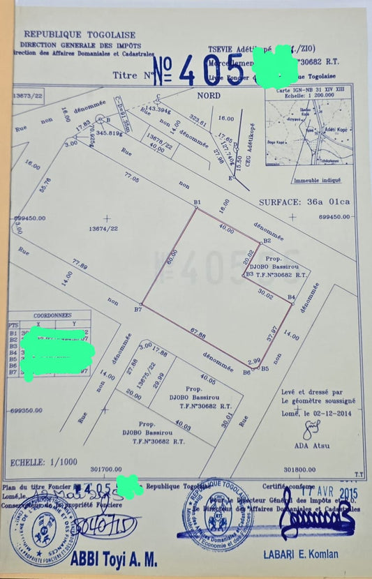 Terrain de 6 lots en vente à Adétikopé – 17,5 millions FCFA le lot