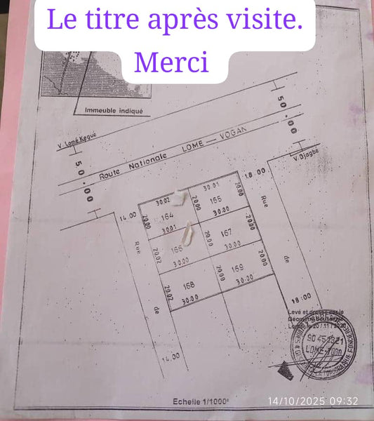 Terrain en vente à Djagblé – 50 millions FCFA le lot