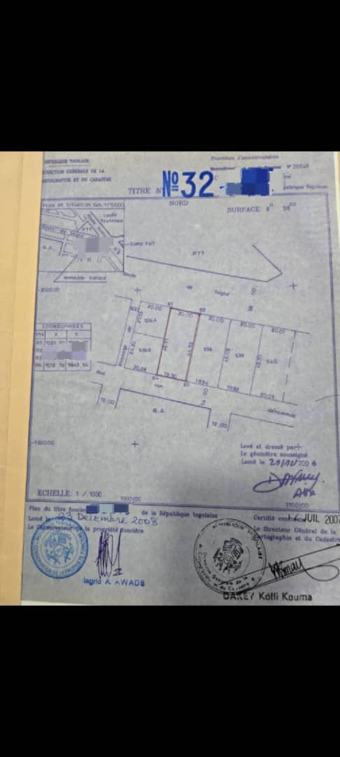 Terrain à vendre à Adidogomé – 130 Millions FCFA