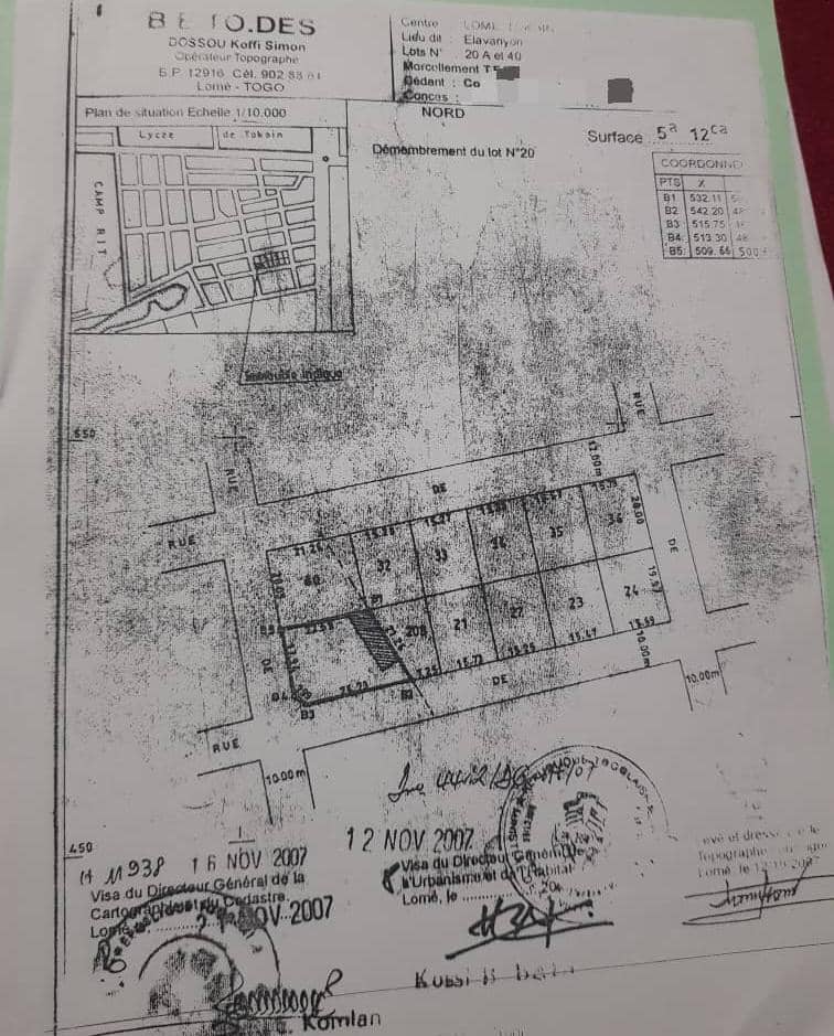 Terrain de 512 m² en vente à Tokoin Élavanyo – 65 millions FCFA