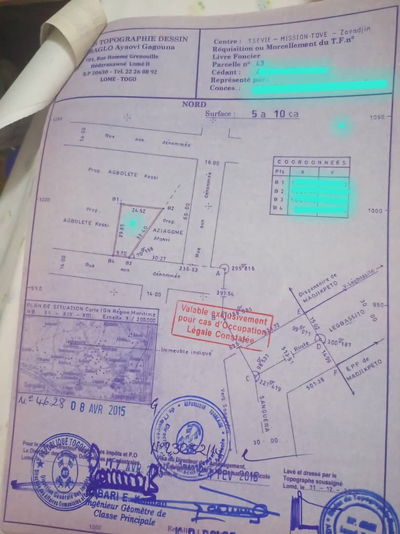 Terrain en vente à Légbassito – 15 millions FCFA
