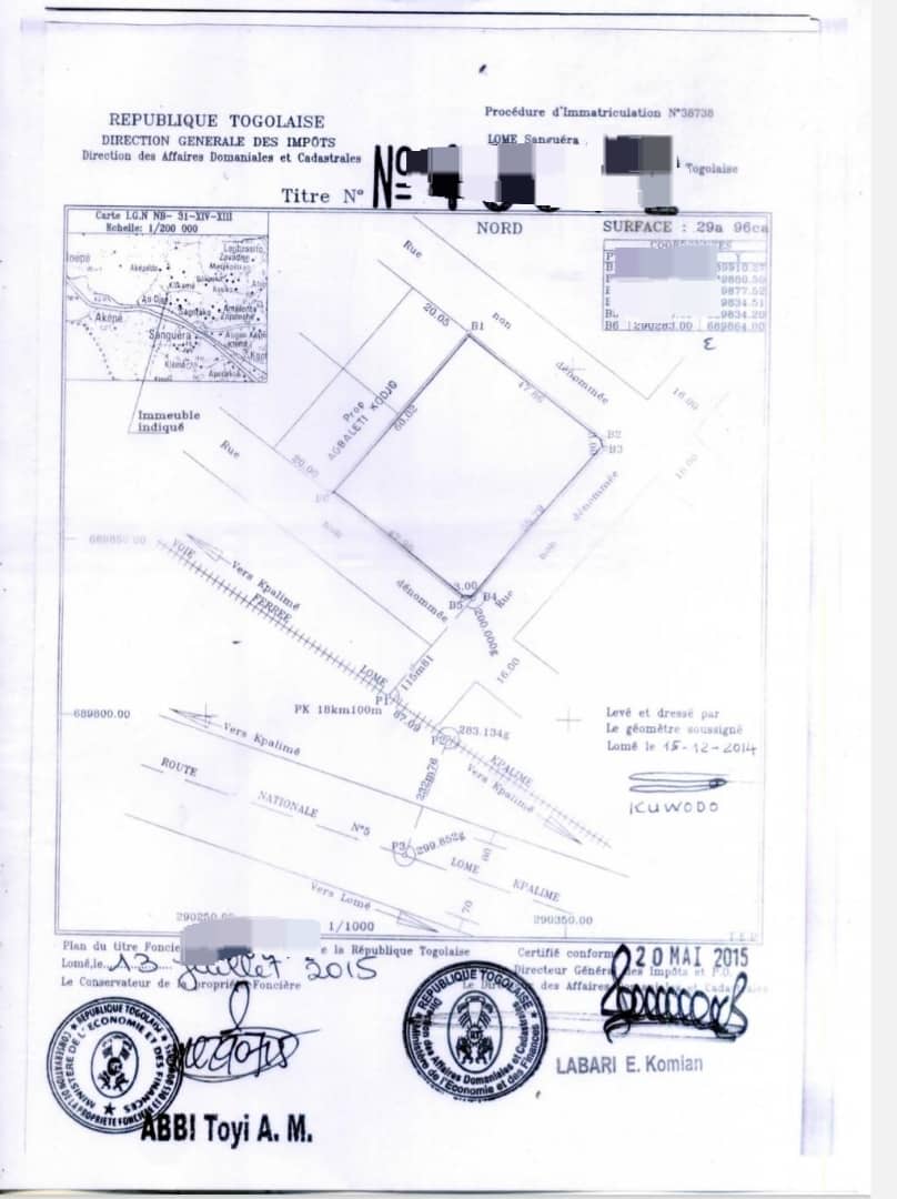 Terrain de 5 lots en vente à Zanguera Agbelikor – 125 millions FCFA