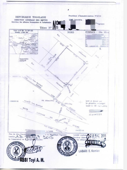 Terrain de 5 lots en vente à Zanguera Agbelikor – 125 millions FCFA