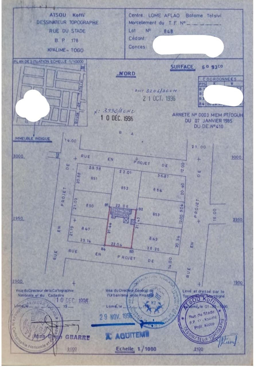 Terrain de 693 m² en vente à Totsi – 57 millions FCFA