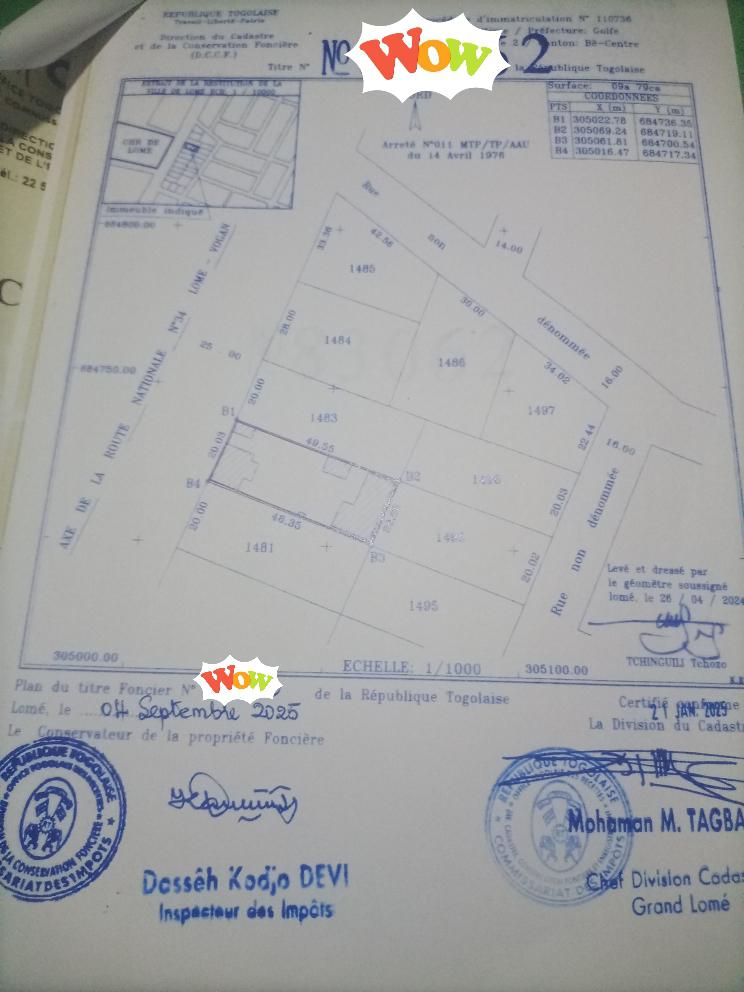 Terrain de 979 m² en vente en bordure de goudron à Kégué – 230 millions FCFA