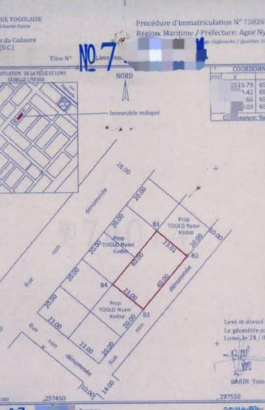 Terrain de 900 m² en vente à Agoè Sogbossito – 42 millions FCFA