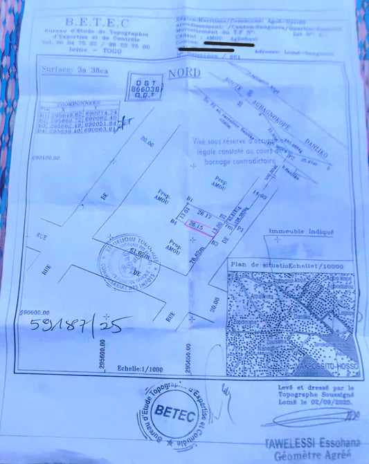 Terrain de 150 m² en vente à Légbassito Daliko près de l'EPP DALIKO – 6.500.000 FCFA