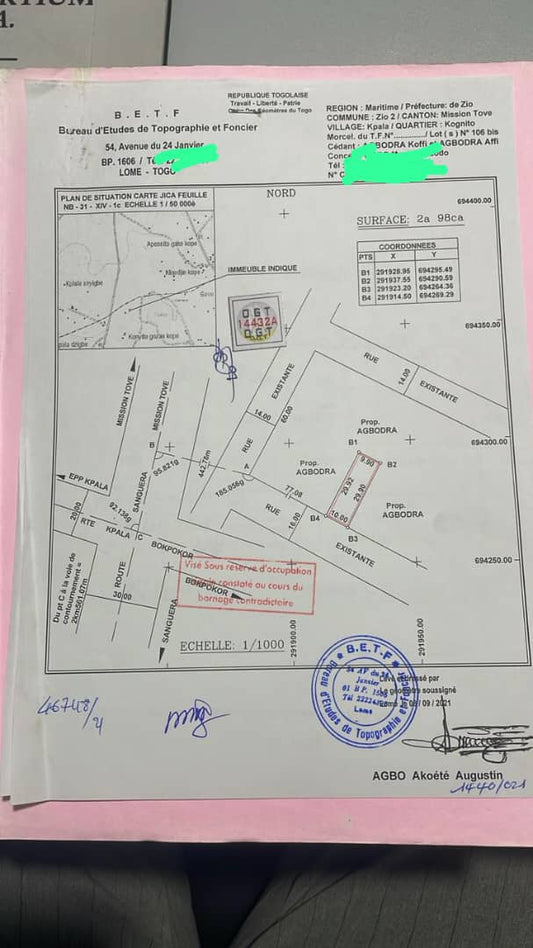 Terrain en vente à Kpala Kognito – 9 millions FCFA