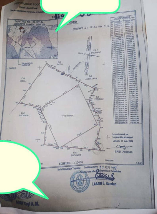 Terrain de 1146000 m² en vente à Agbelouvé – 3500000 FCFA l'hectare