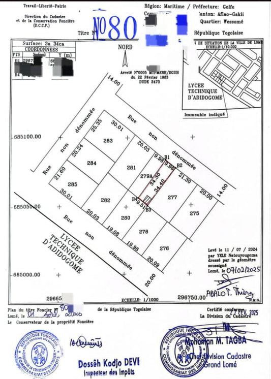 Terrain à vendre à Adidogomé – 25 Millions FCFA