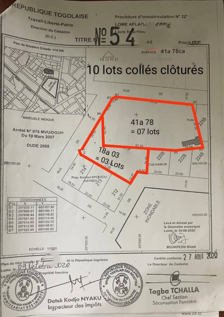 Terrain de 600 m² en angle de rue à Avedji Carrefour Y – 55 millions FCFA
