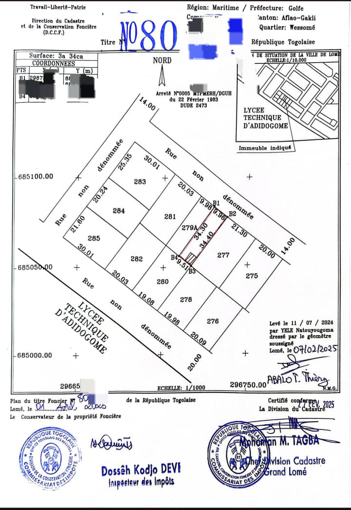 Terrain de 300 m² en vente à Adidogomé – 25 millions FCFA