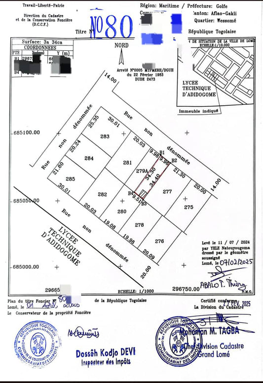 Terrain de 300 m² en vente à Adidogomé – 25 millions FCFA