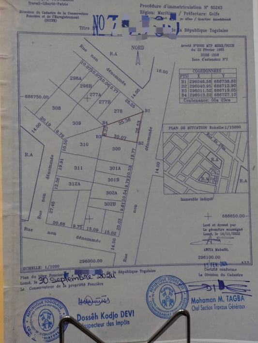 Terrain 1 lot en vente à Adidogomé Amadahomé – 28 millions FCFA
