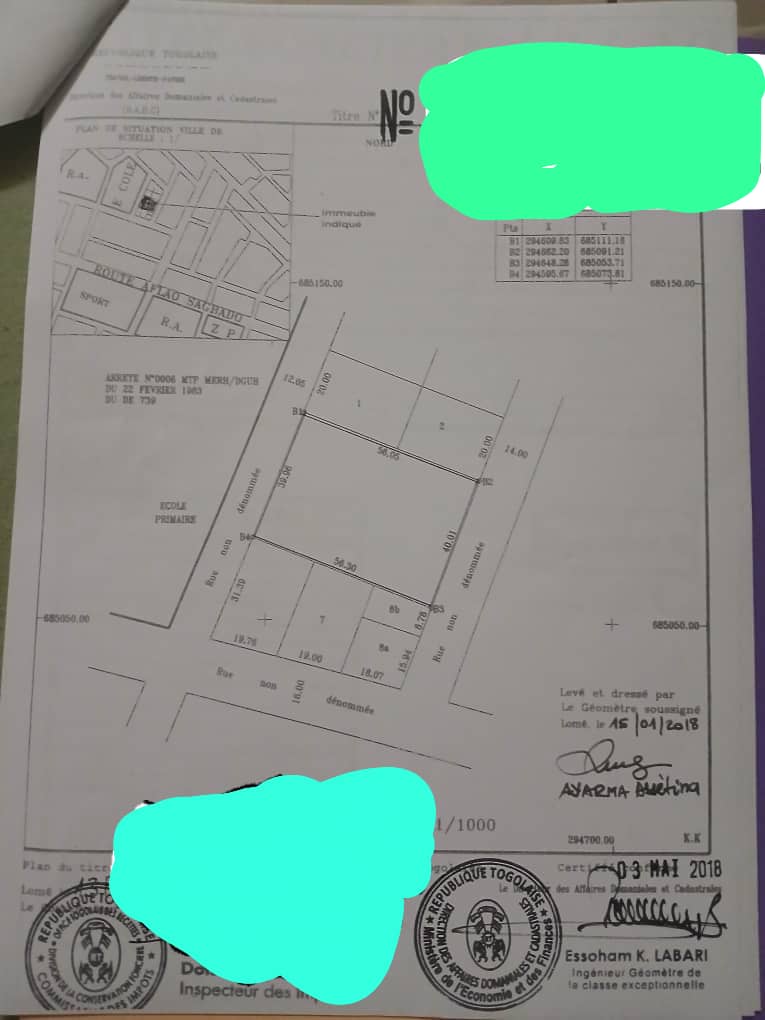 Terrain de 3 lots à vendre à Adidogomé Wognomé – 40 millions FCFA par lot