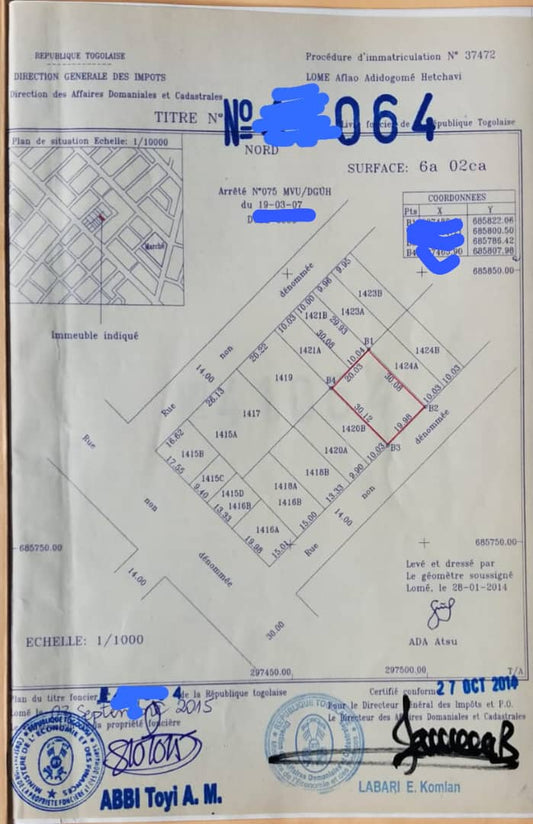 Terrain 1 lot en vente à Avédji Amétossimé – 58 millions FCFA