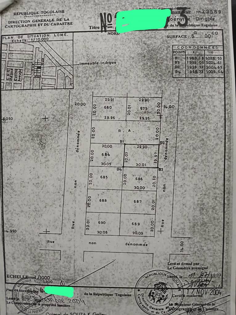 Terrain de 600 m² en vente à Kégué – 75 millions FCFA