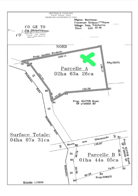 Terrain à vendre à Tsévié Kolonou – 55 Millions FCFA